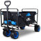 TMZ Collapsible Garden Wagon Cart All Terrain Utility Folding Wagon Foldable Outdoor Handcart with Big Wheels 265lbs Capacity for Shopping, Camping, and Outdoor Activities-Black/Blue