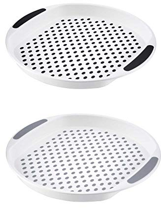 HOMESHOPA Set of 2 Anti-Slip Round Serving Trays, 40x4 cm Grey & Black Non-Slip Top Bottom Plastic Dinner Drinks Tray with High Grip Rubber Surface, Easy Grip Handles, Food & Tea Serving Platters