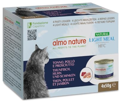 Almo Nature - HFC Natural Light Meal - Thon, Poulet et Jambon – Nourriture Humide pour Chat Adulte: 4 boîtes de 50g