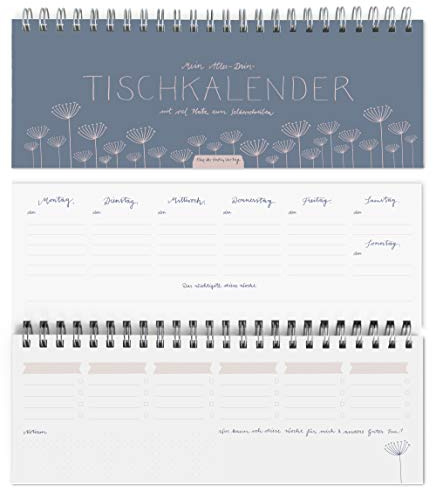 Eine der Guten Design Tischkalender & Wochenplaner, ohne Datum, einfach selbst eintragen und jederzeit beginnen, mit Kalendarium, Blau Rosa, 2 Seiten pro Woche, umweltfreundliches FSC-Papier