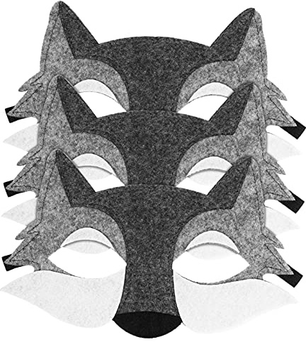 NUOBESTY Wolf Tiere, 3 Stück Filzmasken, Wolf, halbe Gesichtsmaske, Tiermasken, Kostüm, für Kinder, Party Favors ()