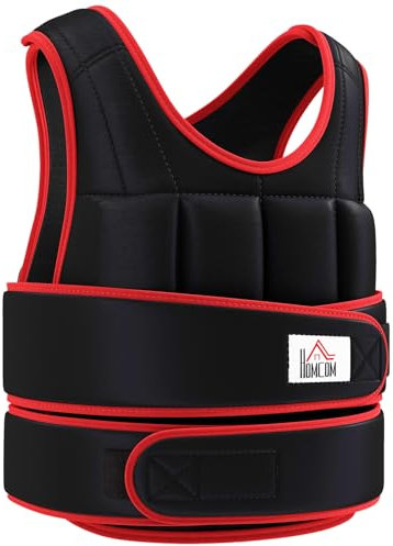 HOMCOM 20 kg Trainingsweste Gewichtsweste mit doppelten Gurten verstellbar Krafttraining Fitness Oxford Metall-Sand Schwarz+Rot 60 x 50 cm