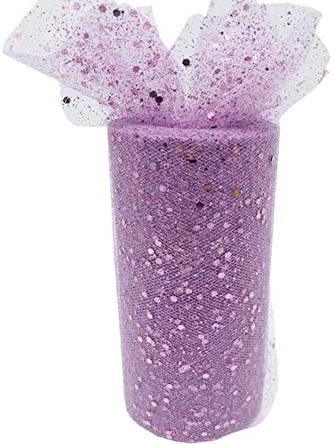 Glitzertüll Pailletten Tüll Stoff 15CM x 25 Yards Tüllband Dekostoff Tüll Rolle für Hochzeit Geburtstag Partyzubehör Bankett Deko Handwerk Rock Schleife Geschenkverpackung Floristik (Hellviolett)