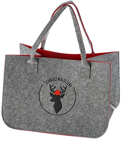 itsisa Filztasche Schwarzwald Heimatliebe, grau mit Stickerei 40x27 cm - Einkaufstasche, Heimat Handtasche, Geschenktasche Grau