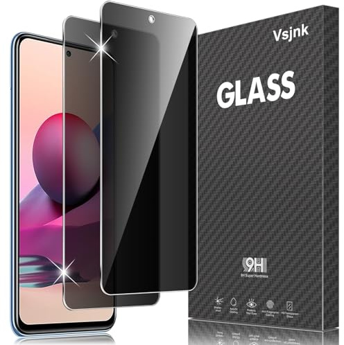 Vsjnk Privacidad Protector de Pantalla Compatible Con Xiaomi Redmi Note 10S/Note 10 Screen Protector,2 Piezas Cristal Templado 9H Dureza Fácil de Limpiar Sin Burbujas
