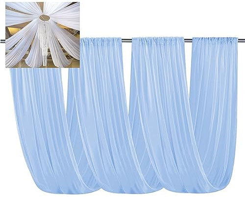 Egurs Hochzeitssaal Dekoration 100D Chiffon Stoff Vorhänge Dekostoff Raumdekoration Banner Querbehang Freihanddeko Hochzeit Drinnen Draußen Deko Tüllstoff Hintergrund Tüll Vorhang Blau 73x600cm