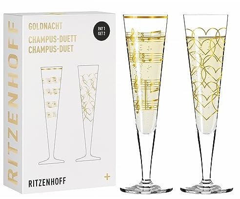 RITZENHOFF 6031006 Bicchiere da champagne 200 ml - Serie Goldnacht Duett Best of 2022-2 pezzi con oro vero - Made in Germany
