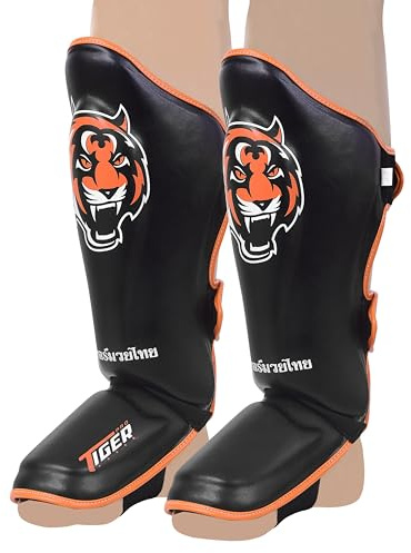 Tiger Pro Shin Guards MMA Martial Arts, Muay Thai, Kickboxing, Leg Instep Protection Pads, Kicking, Sparring, Training Gear, Karate, Boxing, Taekwondo - Unisex (Medium)