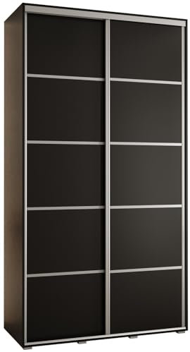 MEBLE KRYSPOL Davos 4 140 Schrank mit Zwei Schiebetüren für Schlafzimmer - Moderner Kleiderschrank mit Kleiderstange und Regalen - 235,2x140x45 cm - Schwarz Schwarz Silber