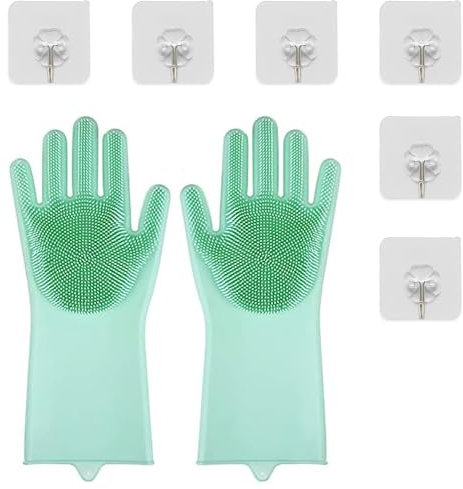 JAWAI Silikon Spülhandschuhe mit Wash Scrubber, GeschirrsPülhandschuhe, Silikon Geschirrspülhandschuhe, Küchenputzhandschuhe, Magische Geschirrspülhandschuhe, für Küche, Bad, Auto, Haustierpflege