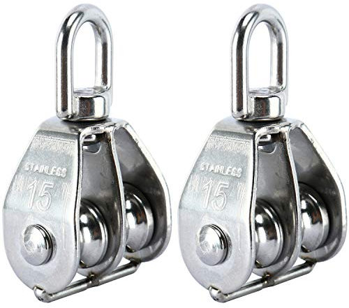 UYUME Edelstahl, Flaschenzug, Flaschenzugrolle, 2er-Pack Doppelrollenblock aus Edelstahl 304, Kran-Drehhaken, Doppelrollen-Laderolle (M25) (Size : M15)