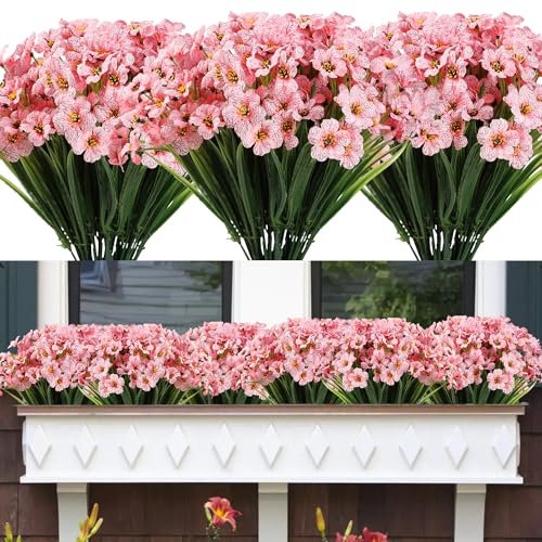 Famibay 12 Bündel Künstliche Blumen Outdoor Kunstblumen Balkon Wetterfest UV Beständig Kunstplanzen Grün Plastik Pflanzen für Balkonkasten Garten Fenster Innen Außen