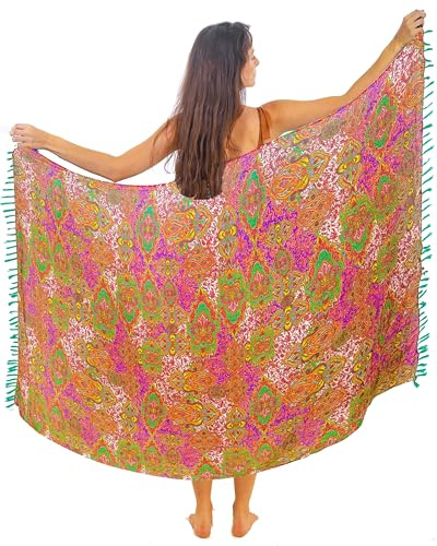 Mandala Life ART grön pareo kvinnor med tofsar bomull stor strand sarong strandhandduk omlottkjol strandkjol gobeläng omlottduk bikini cover up duk för baddräkt, palolem, En Storlek