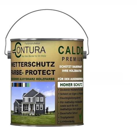 Contura Wetterschutzfarbe 500ml. Holz Dauerschutzfarbe Deckend Buntlack Holzfarbe Holzlasur Seidenmatt (Rot - RAL 3000 Analog)