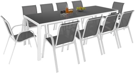 IDMarket – Salón de jardín Madrid Mesa 240 cm y 10 sillas apilables
