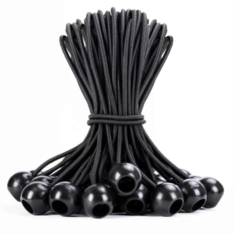 50Pcs bungee Cords with Balls, 6 Marquee Toggles, Heavy Duty Tarp Pole Elastic, Flag Bungees for Telescopic Flag Pole, Camping Tarpaulin Holder (Black)
