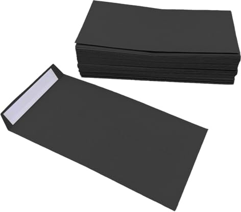 XINGSUI 60 Pezzi 7.5x16cm Buste autoadesive per ufficio, spedizione autoadesive,Buste di Carta Kraft,per salari, monete, perline o francobolli (Nero)