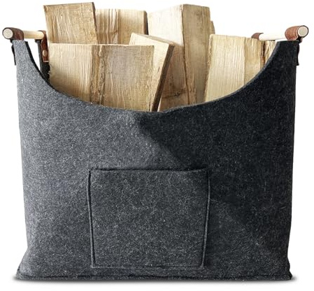 Floordirekt Filztasche groß mit Holzgriffen 45x32x41cm, 60 Liter anthrazit, praktischer, faltbarer Shopper, Einkaufstasche aus Filz, Einkaufskorb, Einkaufsshopper für Einkaufswagen Tragetasche (Vesta)
