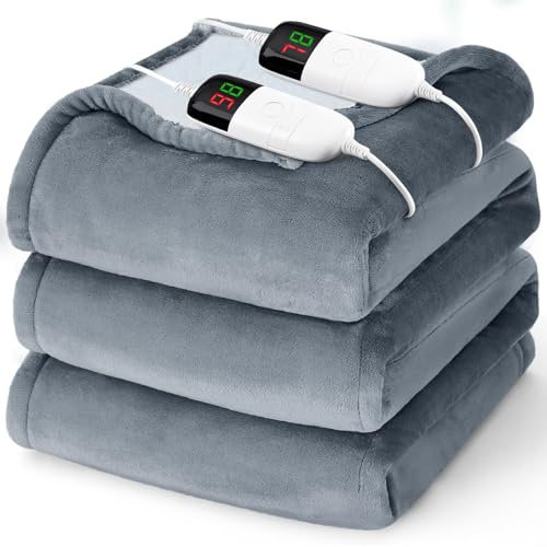Heated Electric Blanket Queen Size - 84 x 90 Heating Blanket with Dual Control, 10 Heating Levels & 8 Hours Auto Off, Soft Warm Flannel Blanket, Christmas Birthday Gifts for Senior Grandma