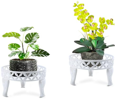 Santentre Uppsättning av 2 växtstativ, rostfritt, blomstativ för utomhus inomhus, blompall metall blomkruka utomhus, rund planteringspall, blomhylla, balkong, fönsterbräda, trädgårdshylla, dekorativt