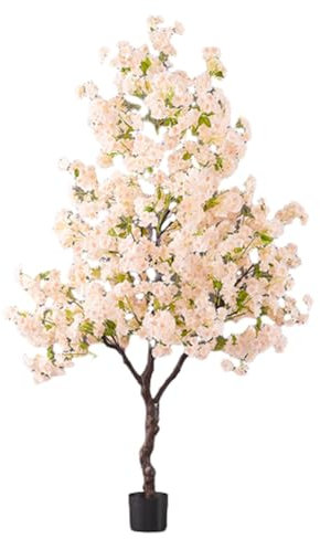 EXCLURA Kunstbaum Künstliche Pflanzen, Kirschblütenbaum, Künstlicher Baum für Terrasse/Veranda/Kinderzimmer, Künstlicher Baum mit Pflanzkorb Als Heimdekoration(White,50cm(19 3/4))