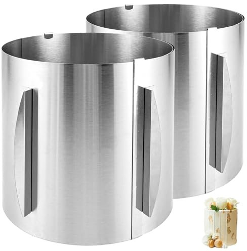 Oungy 2 Stück Tortenring Hoch 20 cm, Hoher Tortenring Verstellbar 16-30 cm Rund Edelstahl Backring Torten Zubehör Set mit Eingravierter Skala und Befestigungsclips zum Schichten Oder Füllen von Torten