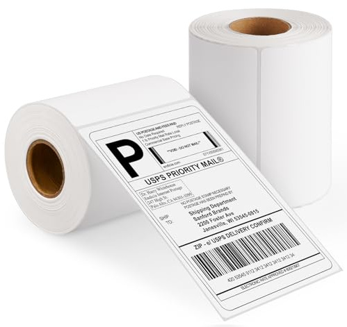Agoer Direct Thermal Printer Labels, 500 PCS (2 Rolls) Sticky Labels on A Roll, 4” X 6” (101 X 152 mm) Thermal Label Easy to Peel Off,Shipping Label Printer for Shopify, Ebay, Amazon