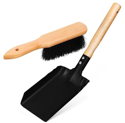 Gogogmee Kaminbesteck Satz mit Kohleascheschaufel und Ergonomischem Holzhandfeger Leichtes Staubpinsel und Schaufelset für Kamin und Kleine Gärten
