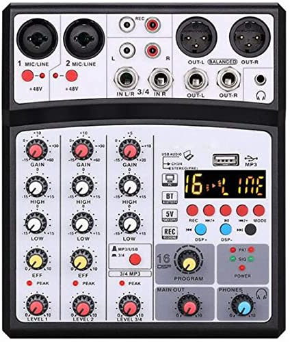 Mezclador de sonido de audio de 4 canales, controladores de mezclador de DJ, 16 mesas de mezcla de estudio de efectos DSP, consola de mezcla de DJ Interfaz de audio USB Tarjeta de sonido de grabación