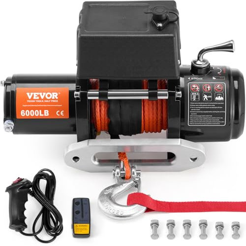 VEVOR Treuil électrique 2722 kg 12 V CC, treuil pour camion avec corde synthétique Φ0,6 x 1676,4 cm, guide-câble, télécommande sans fil et filaire, étanche IP55, pour SUV, tout-terrain, camion, bateau