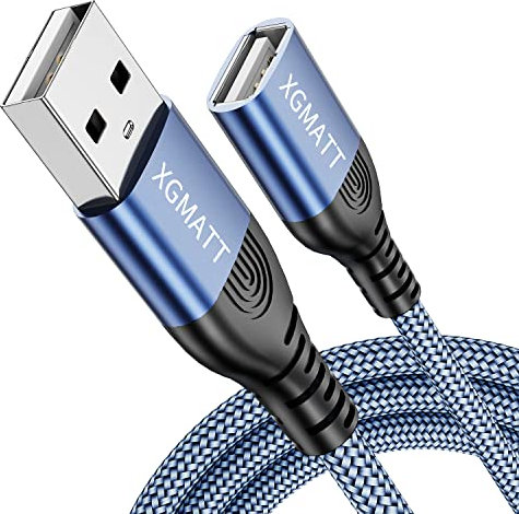 XGMATT USB Verlängerung Kabel 10M,USB 2.0 Verlängerungskabel A Stecker auf A Buchse mit eleganten Alluminiumsteckern Nylon Stoffmantel für Kartenlesegerät,Tastatur, Drucker,PS VR, Kamera,Blau