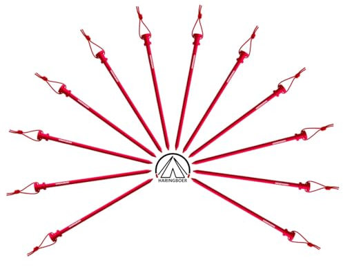 Haringboer® Aluminium Bodenanker 23cm - 12 Stück Zeltheringe - Starke, leichte Zelt Heringe für Zelt - 33 Gramm pro Erdanker für Harte Steinige Böden - Erdnagel inklusive Zugband & Heringsbeutel