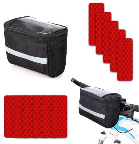 Lenkertasche, Fahrradtasche, Fahrradtasche Lenker, Reflektierende Lenkertasche, Wasserdicht Lenkertasche Fahrrad, mit 10 Reflektor Aufkleber, für Rennrad, Cityräder, MTB, Multifunktional, Schwarz
