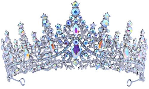 Coronas de mujer, tiaras brillantes de diamantes de imitación, tiaras de cristal barroco vintage para accesorios de fiesta, novia, cumpleaños, Corona de moda femenina festiva (plata)