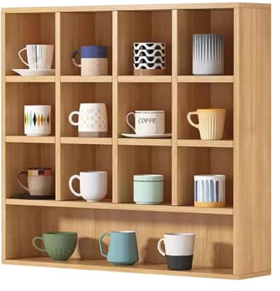 Coffee Mug Display Rack with Shot Glasses Display Case Small Item Collectibles Shelf for Freestanding or Wall Mounted Storage (Natural 60x17x60cm)