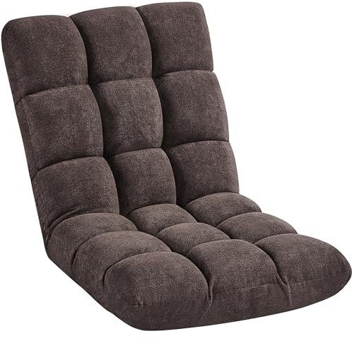 Yaheetech Poltrona da Terra Schienale Reclinabile 14 Posizioni da 90° a 180° Sedia Imbottita Relax da Pavimento Pieghevole Divano Lazy per Soggiorno Lettura Yoga Casa Ufficio Meditazione Marrone