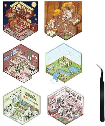 3D Sticker Scene Maker Set - 6 DIY House Sets für Bibliothek, Supermarkt und Camping Mit Pinzette