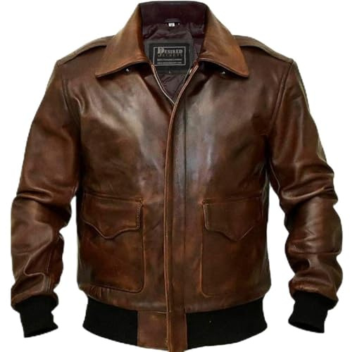Desired Jackets Mens G-1 Fur Collar US Navy Flight Distressed Brown Aviator Genuine Leather Jacket Flight Pilot Aviator USAAF A2 Jacket (l, A2 Wax Brown)