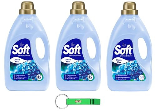 3 X Soft Ammorbidente Classic Blue – Ammorbidente liquido – Detersivo per vestiti 50 lavaggi 2750 ml + portachiavi Beni Culinari gratuito