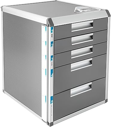 Metall Schubladenbox Abschließbar, Dokumenten Aufbewahrung Ablagebox, Aktenschrank Aluminiumlegierung Büroschrank Metallschrank File Cabinet, Beistellcontainer Bürokommode für Dokumente (5 Ebenen)