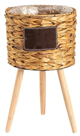 Fioriera da pavimento, supporto per piante da interno, cesto per piante in tessuto, con gambe in legno rimovibili, cesto portaoggetti in tessuto, supporto per piante fatto a mano, ornamenti decorativi