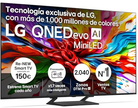 LG 65QNED93A6A - TV 65, 4K QNED EVO, Smart TV, WebOS 25, Procesador Potente e Inteligente, MiniLED AI, Super Upscaling, Dolby Vision y Atmos, Alexa/Google Assistant, Negro