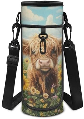 UOIMAG Highland Cow Water Bottle Holder with Strap Drink Bottle Carrier Bag Sports Accessories for Girls for Walking