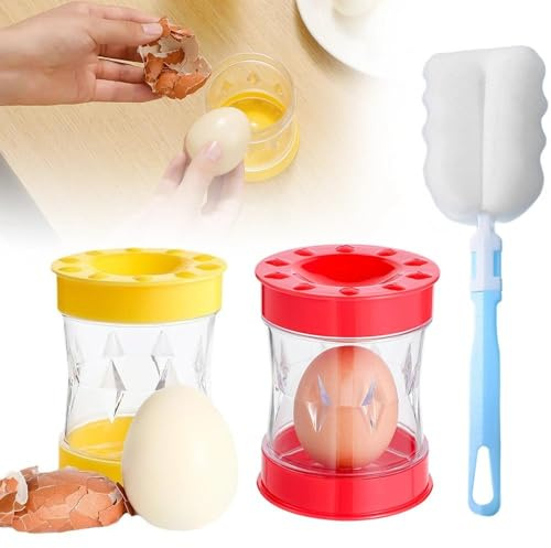 Boiled Egg Peeler for Hard Boiled, 2 Pcs Egg Shell Remover, Hard Boiled Egg Shell Remover for Chicken Quail Eggs, Red and Yellow Design Perfect for Kitchen Daily Use