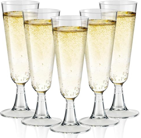 LDYOEN 25 Copas de Champán de Plástico, 150ml Copas de Cava Plastico Duro, Vasos Resistentes y Reutilizables para Cócteles, Postres, Copas de Vino para Fiestas, Bodas, Cumpleaños, Navidad, Barbacoa