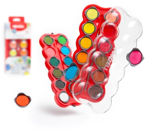 Fonzell Aquarellfarben Set 12 Halb‑Näpfen – Tragbares Watercolor mit Wassertankpinsel & Mischpalette – Lichtbeständig, Refill‑Pinsel, Spitze Deckkraft