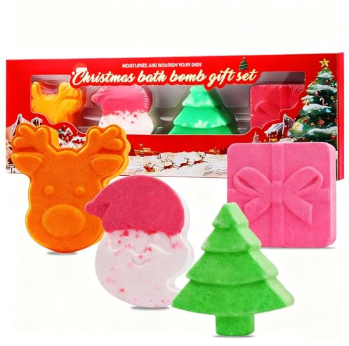 Bombe da Bagno Natale, Bombe da Bagno Bambini Regali di Natale per Bambini e Donne - Bath Bomb 105 gx 4 Profumazioni