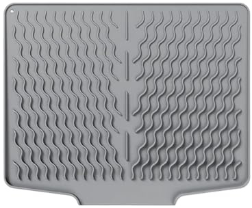 XUWEWI Alfombrilla Escurridora De Silicona Alfombrilla de Silicona for escurrir vajilla, Alfombrilla Antideslizante for Fregadero, Filtro for secar Platos con guía de inclinación(Grey)