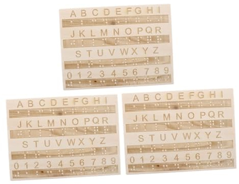 POPETPOP Ensemble 3 Tableaux Braille en Bois Mixte, Tableau Alphabet et Chiffres Tactile, Outil Pédagogique Portable pour Apprentissage Braille, Aide Visuelle pour Personnes Aveugles