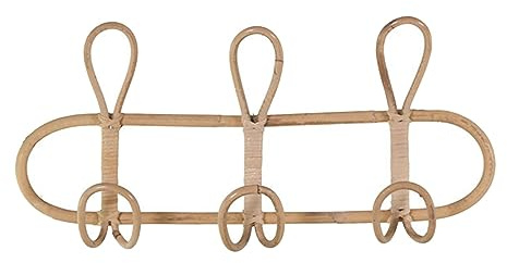 KiBcsLic Porte-Manteau Mural Rattan Porte-Crochets Support Vestiaire Décoratif Porte-clés Suspendu en Rotin pour Vêtements Sacs Chapeaux Adapté à l'Entrée, 3 Crochets